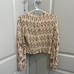 Grade & Gather Tan Crop Top with Burgandy pattern